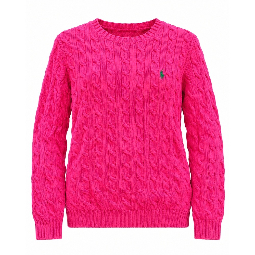Ralph Lauren Sport Pink Cable Knit Cotton Sweater M Green Pony Crewneck